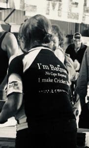Clare Johnston participating in training to refine her cricket bat making skills