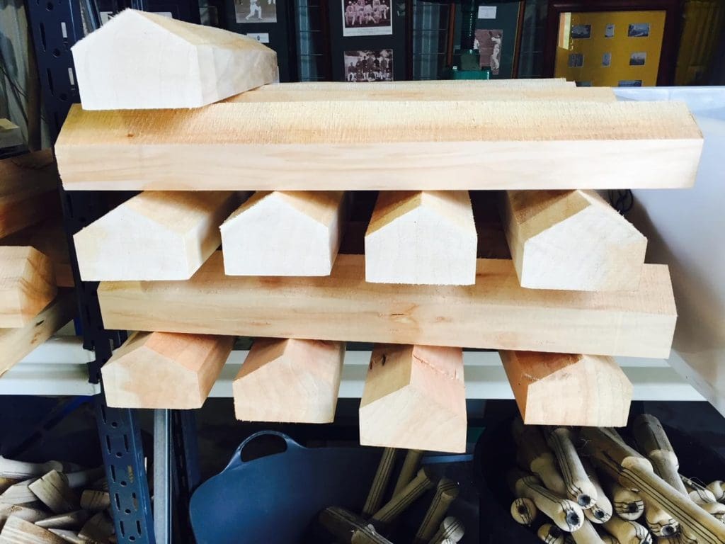 Clefts made from English Willow log from Willow Blue Australia, graded, waiting in the de Lacy workshop to be made into custom measured cricket bats for adults and youth